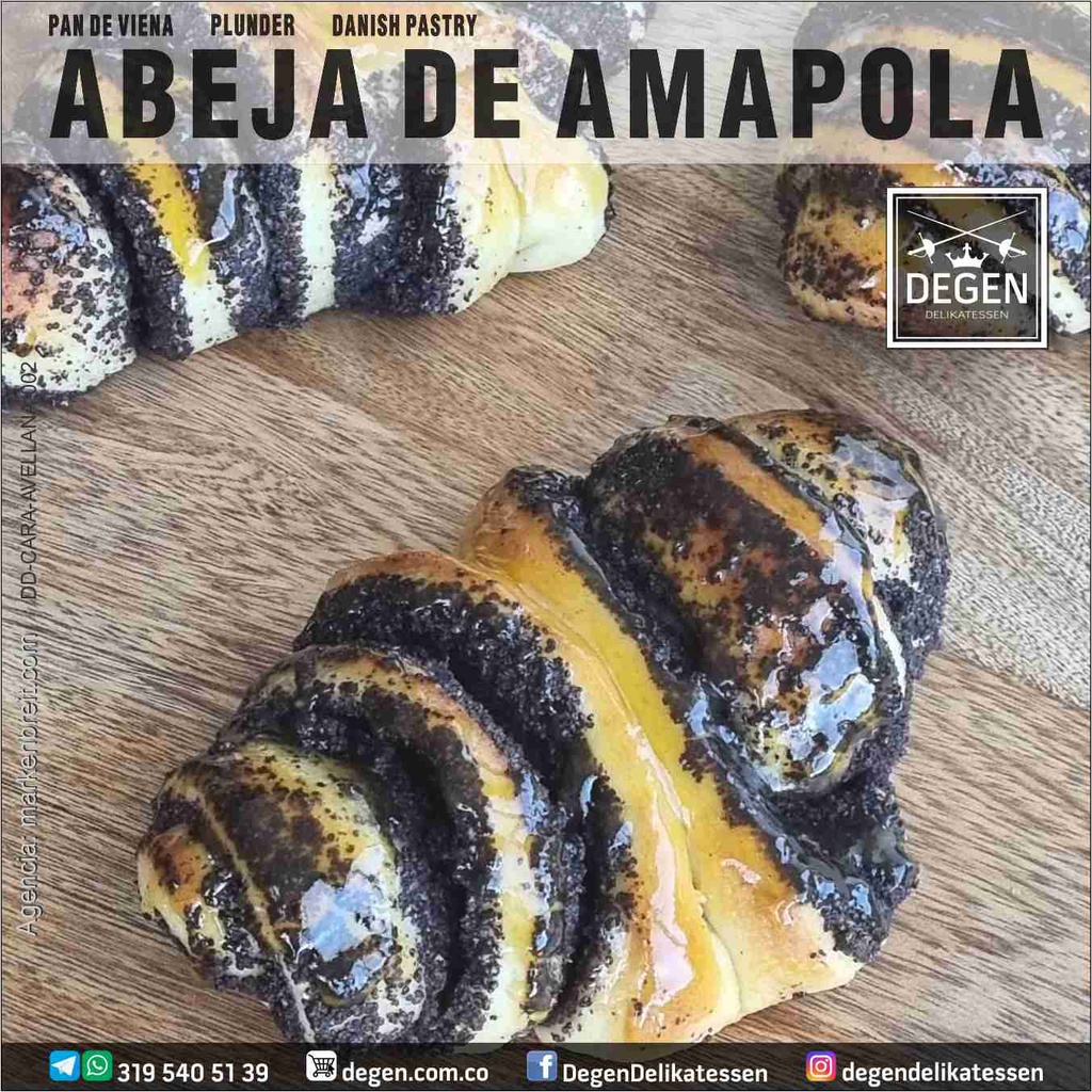 DD-PL-ABEJA-AMA-002 Mohnschnecke Mohnbiene - Pastel Abeja de Amapola - Danish pastries pastry poppy seed - DEGEN panaderia alemana deutsche bäckerei german bakery Alepan R020