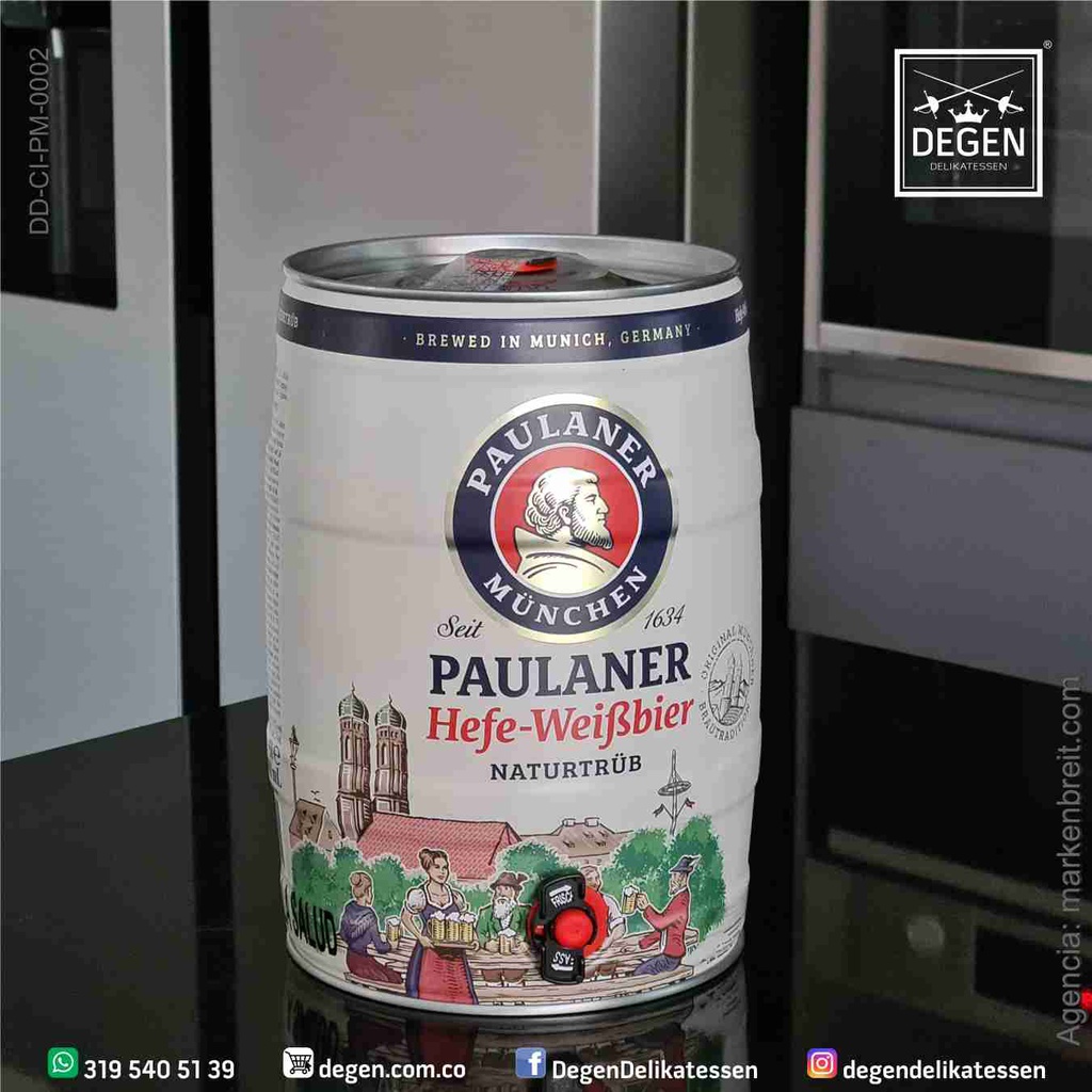 Paulaner Munich Cerveza Rubia de trigo sin filtración - Barril 5 litros
