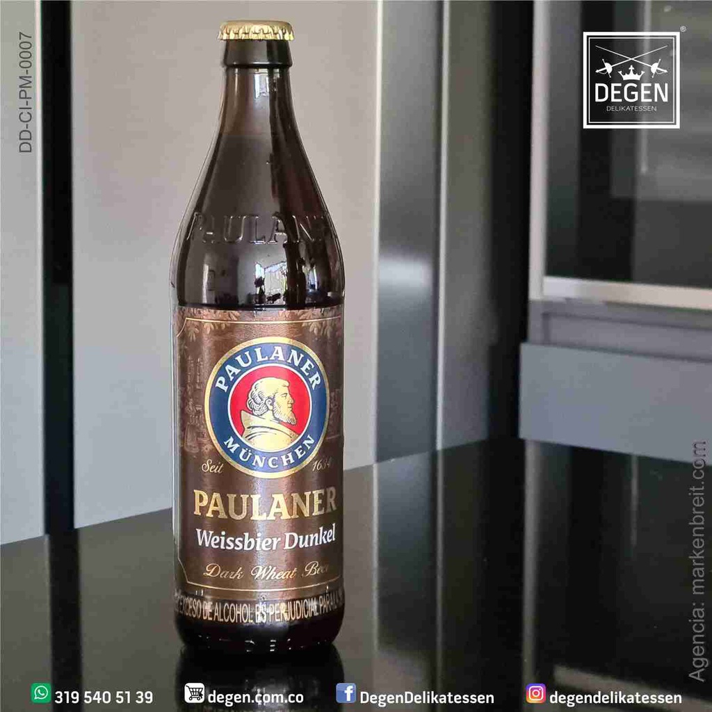 Paulaner Munich Cerveza Nega de trigo - Botella 500 ml