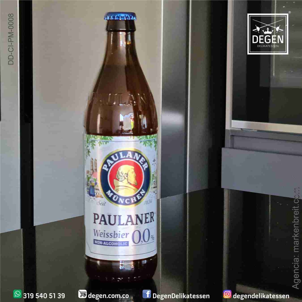 Paulaner Munich Cerveza Rubia de trigo sin alcohol 0,0% - 500 ml bottle