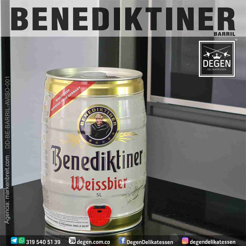 Benediktiner Cerveza Rubia de trigo naturtrüb - Barril 5 litros