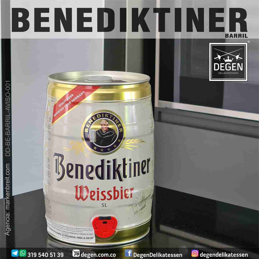 Benediktiner Weißbier Naturtrüb - 5 Liter Bierfass