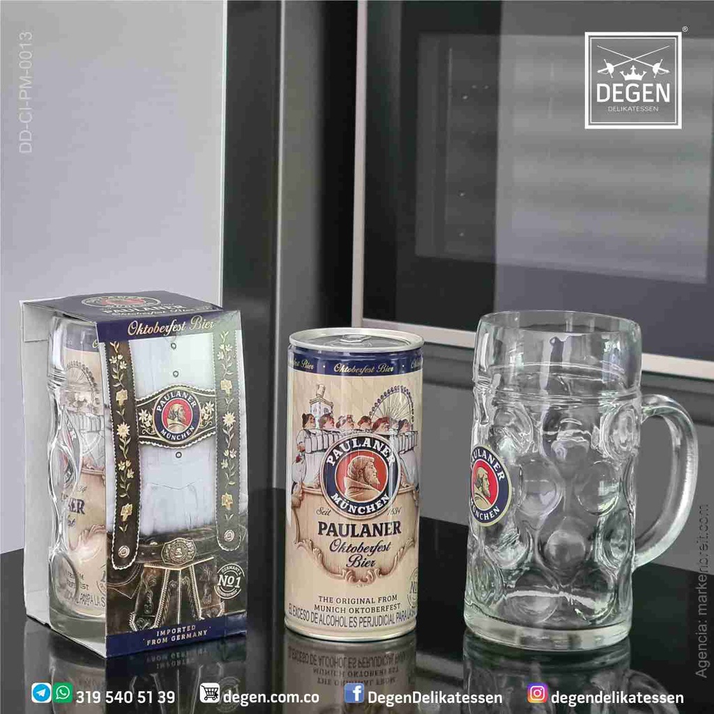 Paulaner München Oktoberfestmaßkrug + 1 Liter Oktoberfestbier Dose