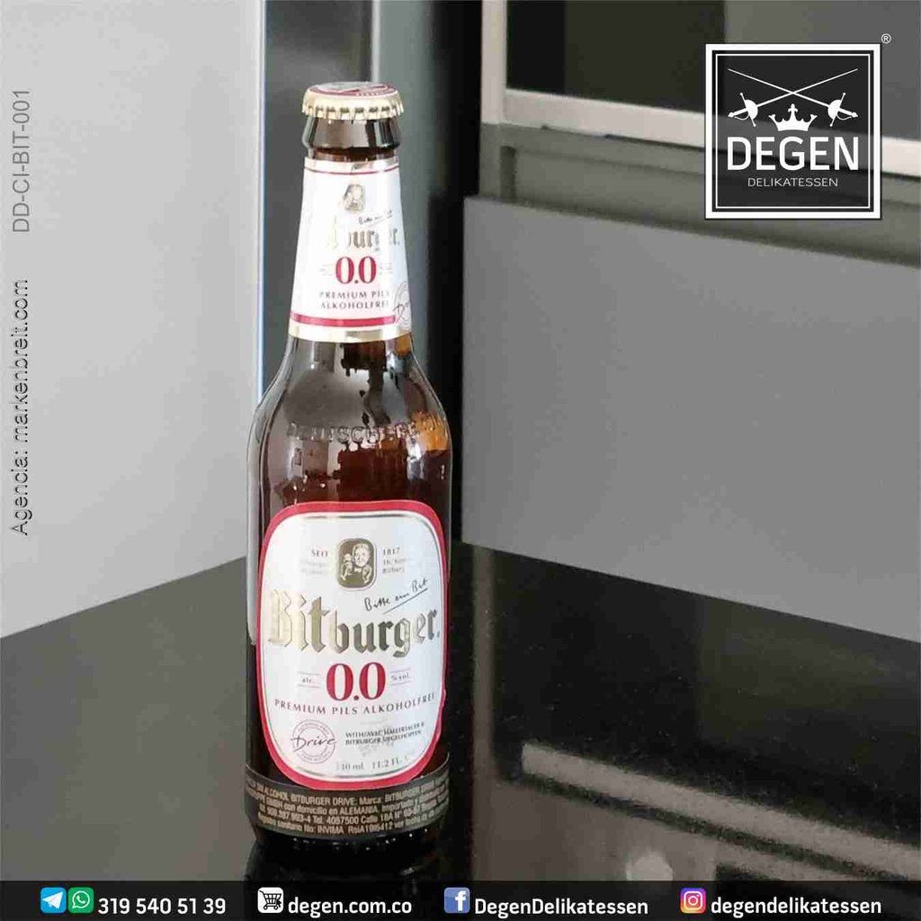 Bitburger Premium Pils Sin Alcohol - Drive - Zero - 0,0% - Cerveza - Botella 330 ml