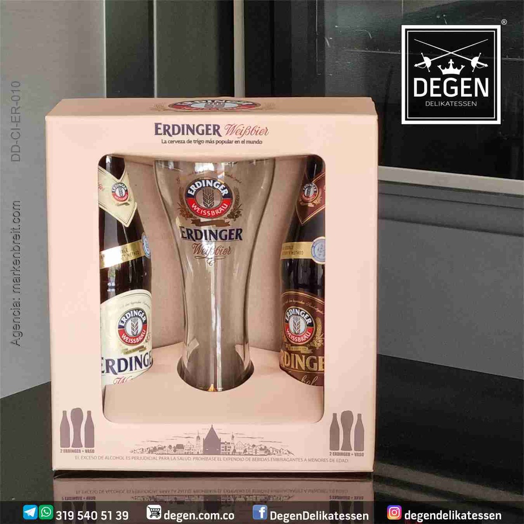 Erdinger Duapack con vidrio de cerveza de rubia de Trigo