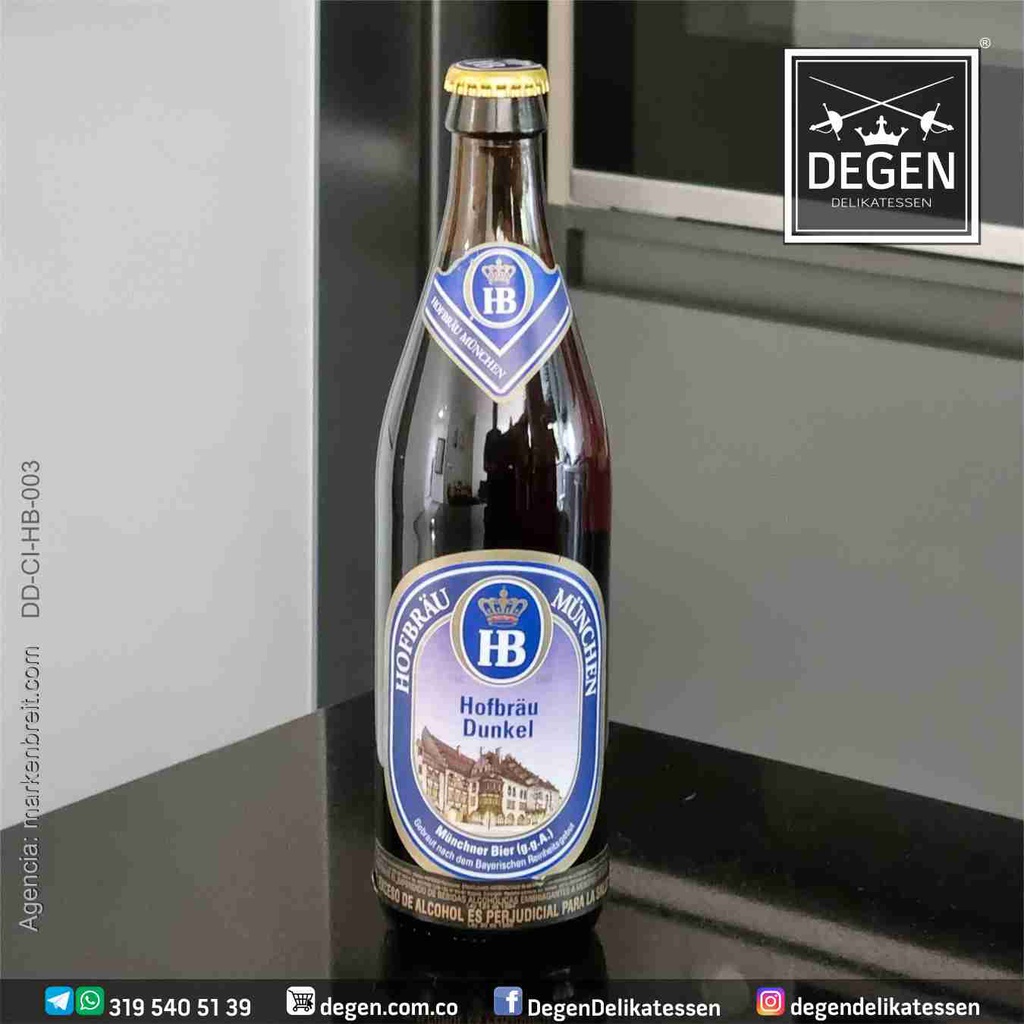 Hofbräu München Dunkel - Cerveza Oscura - Botella de 500 ml - Hofbrau Munich
