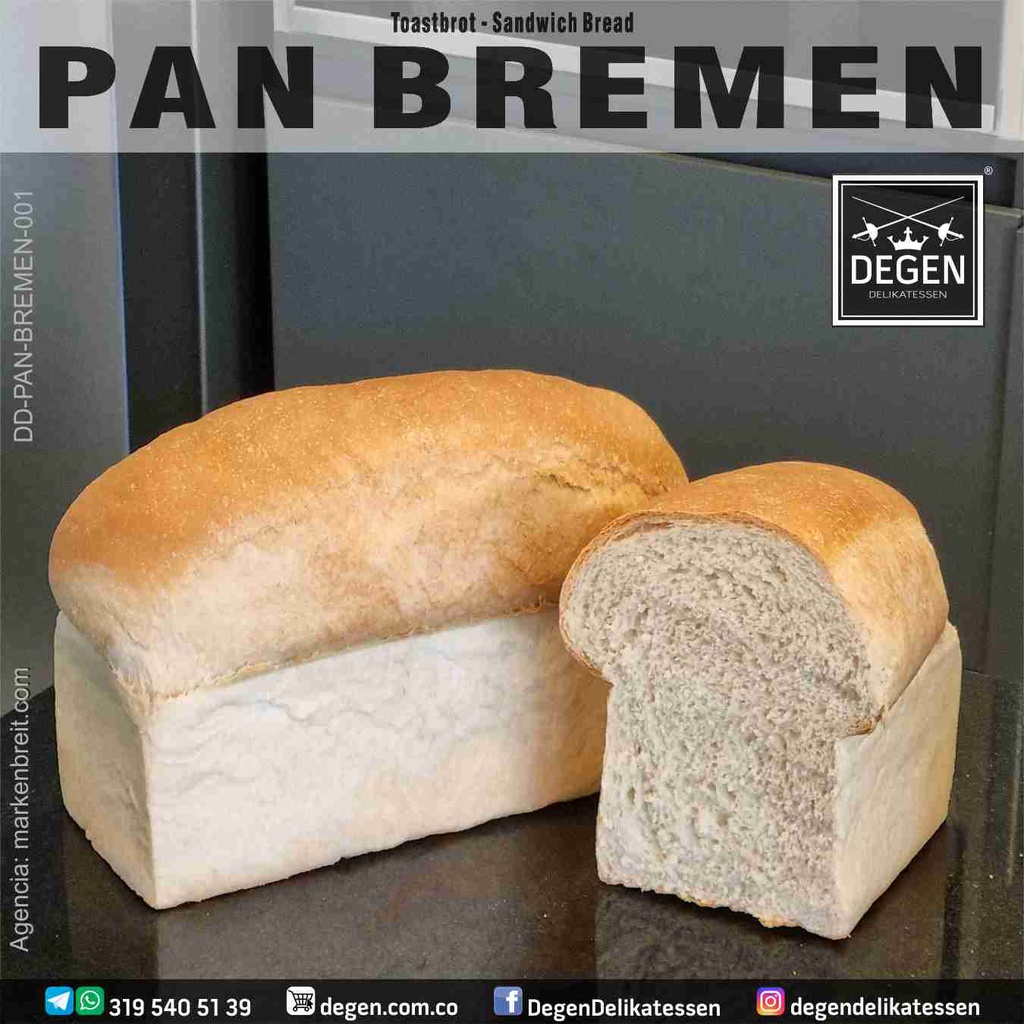 Pan Sanduche Aleman Bremen - Pan Blanco - 700g - DEGEN Panadería Alemana