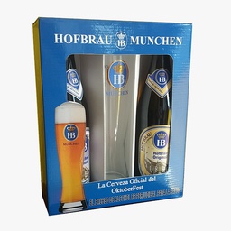 [CI-HOF-2Pack-0500] 2 Hofbräu München Beer 500ml bottles + 1 Beer Glass + gift box - Hofbrau Munchen